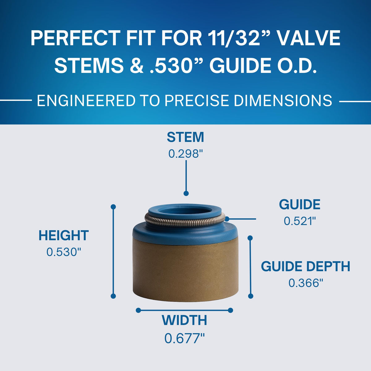 Street Sport Industries 16pcs Rubber Positive Valve Stem Seal - Fits an 11/32" Valve Stem and a .530" Guide O.D., Valve 