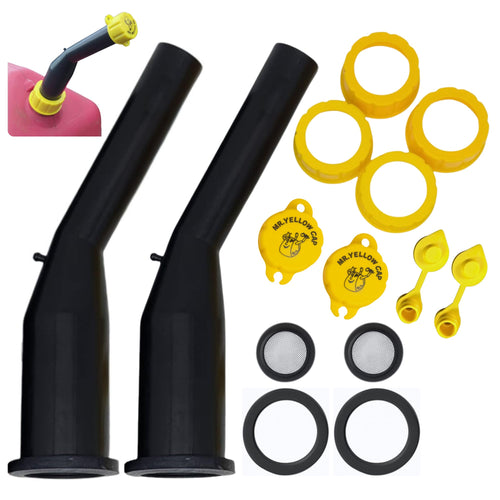 Kit de repuesto para boquillas de bidón de gasolina Mr Yellow Cap - Paquete de 2 boquillas universales a prueba de fugas para bidones antiguos y kit de ventilación, boquilla rígida de repuesto compatible con Midwest, Blitz, Gott, Essence, Scepter