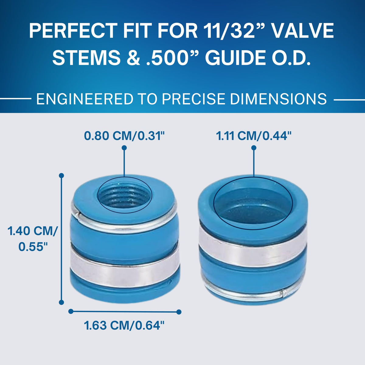 Street Sport Industries Rubber Positive Valve Stem Seal - Fits an 11/32" Valve Stem and a .500" Guide O.D., Valve Seals 