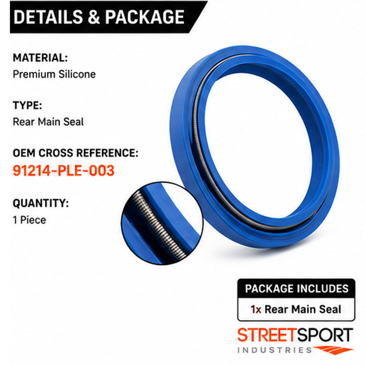SSI Rear Main Crankshaft Seal for Honda B16A Engine; Silicone Seal, 1 Pack