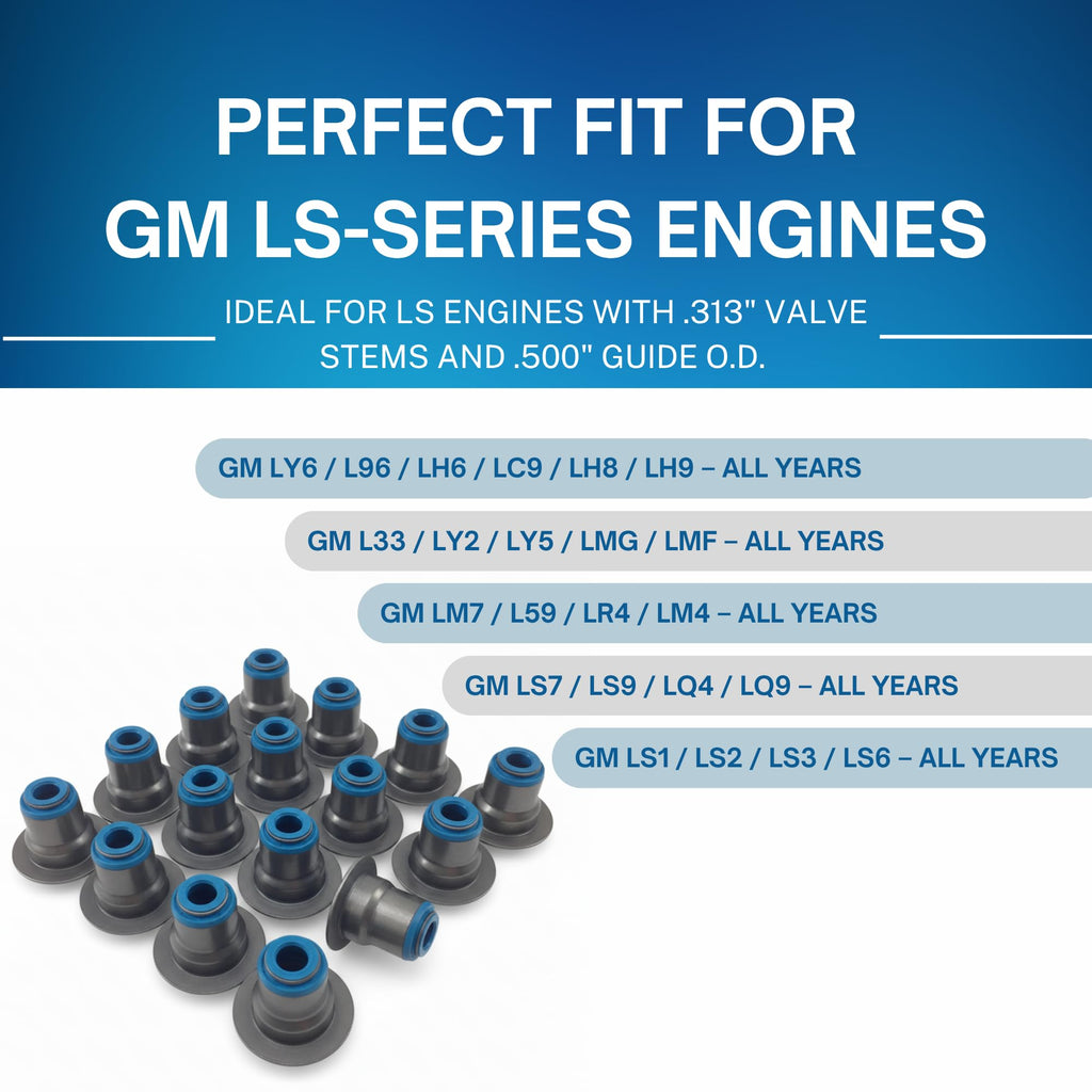 SSI Valve Stem Seal - 16pcs Top Hat ValveStemSeal For GM LS1 LS3 LS6 - 313"
