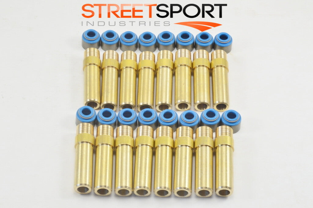 GM LS Engine Manganese Bronze Valve Guides + FKM Valve Seals - 16 ea. - Gen IV