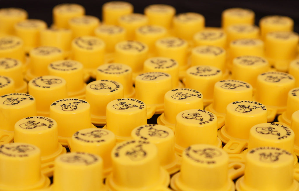 Mr. Yellow Cap BLITZ Spout Cap & Vent Cap Combo Packs - 1 Cap, 1 Vent, String & Dot per Pack